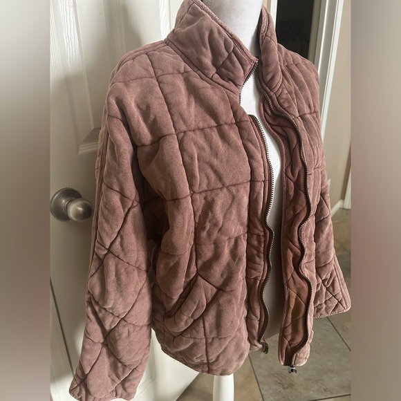 Free People Dolman Quilted Knit Jacket Cherry Cola - Picture 4 of 13